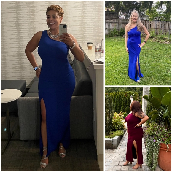 NWT Mushare Dark Red One Shoulder Ruched Cocktail Formal Long Maxi Dress XL - Picture 8 of 13